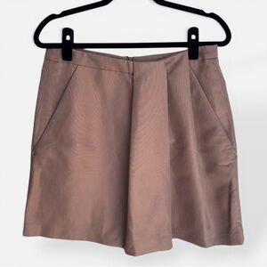 Brunello Cucinelli Pleated Mini Skirt Taupe Brown Italy Wool Blend Size 6 NWOT